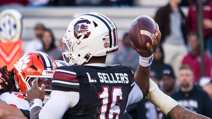 South Carolina, USA; South Carolina Gamecocks quarterback Lanorris Sellers (16). Mandatory Credit: Jeff Blake-Imagn Images