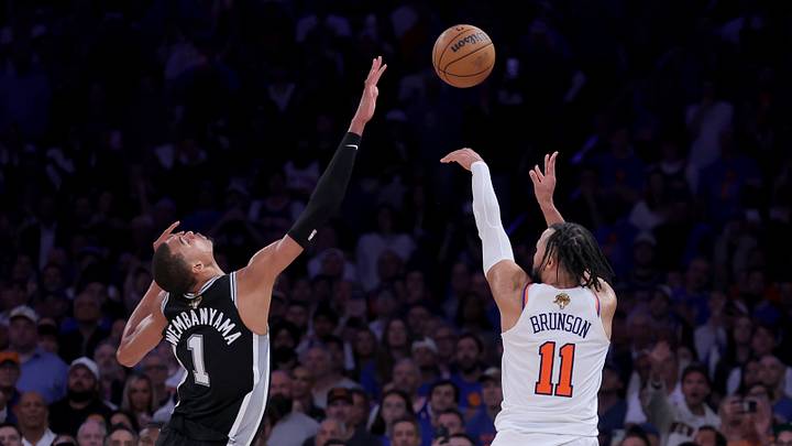 Jun 10, 2026; New York, New York, USA; New York Knicks guard Jalen Brunson (11) shoots a three point shot against San Antonio Spurs forward Victor Wembanyama (1) during the fourth quarter of game four of the 2026 NBA Finals at Madison Square Garden. Mandatory Credit: Brad Penner-Imagn Images Jun 10, 2026; New York, New York, USA; New York Knicks guard Jalen Brunson (11) shoots a three point shot against San Antonio Spurs forward Victor Wembanyama (1) during the fourth quarter of game four of the 2026 NBA Finals at Madison Square Garden. Mandatory Credit: Brad Penner-Imagn Images