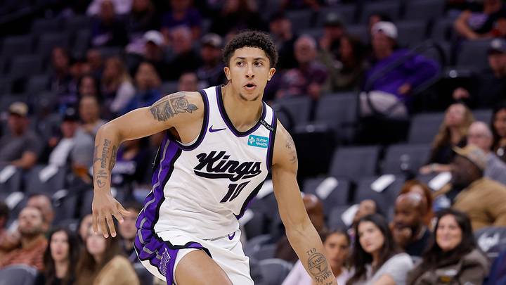 Oct 13, 2026; Sacramento, California, USA; Sacramento Kings guard Nique Clifford (10) dribbles the ball during the fourth quarter against the Portland Trail Blazers at Golden 1 Center. Mandatory Credit: Kelley L Cox-Imagn Images