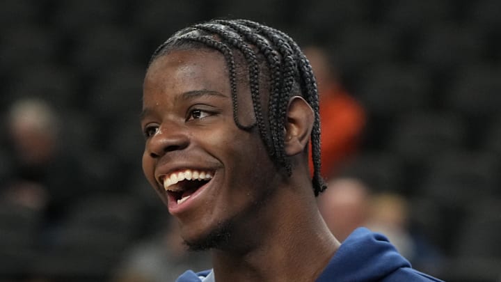 Mar 18, 2026; Greenville, SC, USA; North Carolina Tar Heels forward Caleb Wilson (8) during a practice session ahead of the first round of the men's 2026 NCAA Tournament at Bon Secours Wellness Arena. Mandatory Credit: Bob Donnan-Imagn Images
