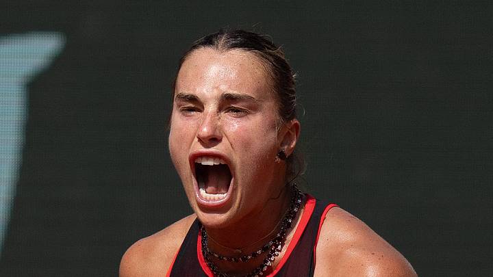 Aryna Sabalenka reacts during her match Aryna Sabalenka reacts during her match