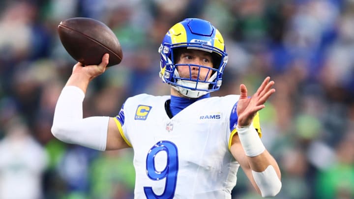 Jan 25, 2026; Seattle, WA, USA; Los Angeles Rams quarterback Matthew Stafford (9) passes against the Seattle Seahawks during the first half in the 2026 NFC Championship Game at Lumen Field. Mandatory Credit: Kevin Ng-Imagn Images Jan 25, 2026; Seattle, WA, USA; Los Angeles Rams quarterback Matthew Stafford (9) passes against the Seattle Seahawks during the first half in the 2026 NFC Championship Game at Lumen Field. Mandatory Credit: Kevin Ng-Imagn Images