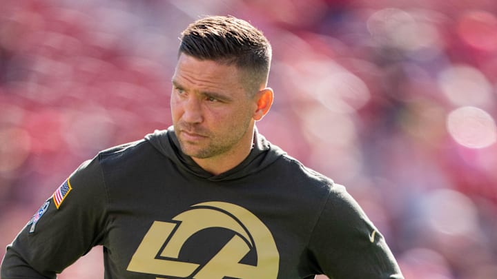 November 9, 2025; Santa Clara, California, USA; Los Angeles Rams defensive coordinator Chris Shula before the game against the San Francisco 49ers at Levi's Stadium. Mandatory Credit: Kyle Terada-Imagn Images