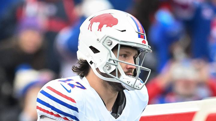 Nov 16, 2025; Orchard Park, New York, USA; Buffalo Bills quarterback Josh Allen (17) enters the field before a game against the Tampa Bay Buccaneers at Highmark Stadium. Mandatory Credit: Mark Konezny-Imagn Images