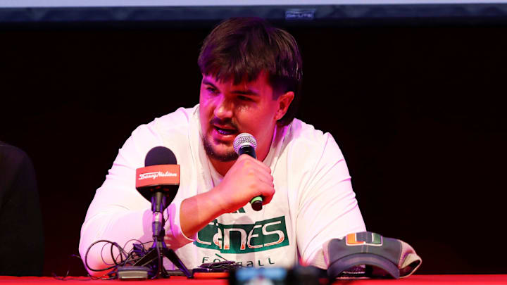 Nixa High School offensive tackle Jackson Cantwell, the No. 1 ranked high school football recruit for the class of 2026, announced he will play football at Miami during a ceremony on Tuesday, May 13, 2025.