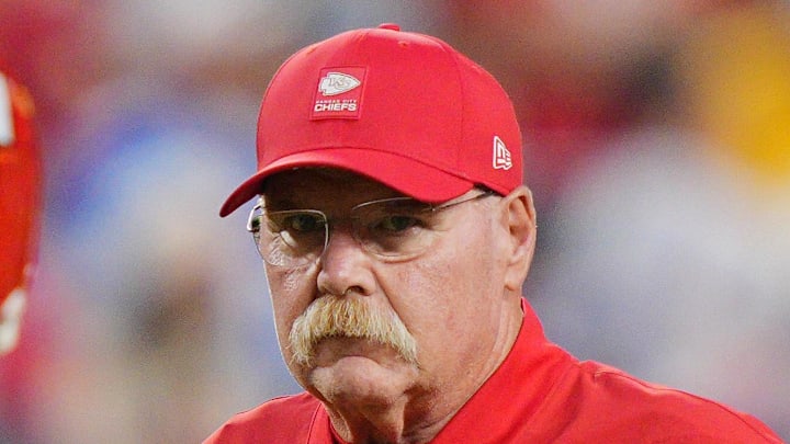 Oct 12, 2025; Kansas City, Missouri, USA; Kansas City Chiefs head coach Andy Reid before the game against the Detroit Lions at GEHA Field at Arrowhead Stadium. Mandatory Credit: Jay Biggerstaff-Imagn Images Oct 12, 2025; Kansas City, Missouri, USA; Kansas City Chiefs head coach Andy Reid before the game against the Detroit Lions at GEHA Field at Arrowhead Stadium. Mandatory Credit: Jay Biggerstaff-Imagn Images