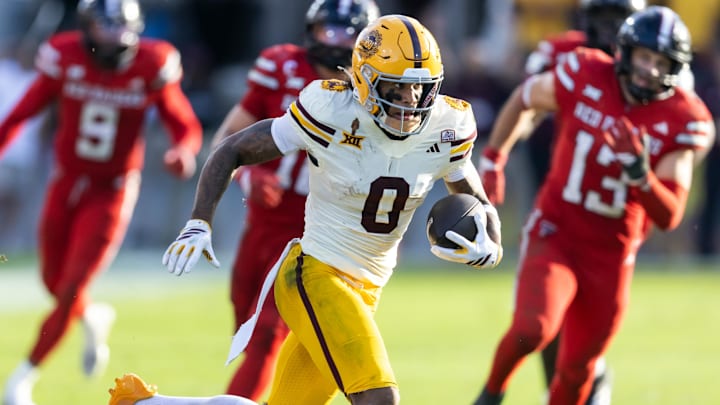 Oct 18, 2025; Tempe, Arizona, USA; Arizona State Sun Devils wide receiver Jordyn Tyson (0) against the Texas Tech Red Raiders in the second half at Mountain America Stadium.