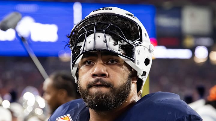 Penn State Nittany Lions offensive lineman Olaivavega Ioane (71) against the Boise State Broncos during the Fiesta Bowl 