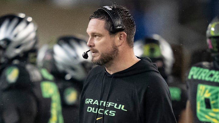 Oregon head coach Dan Lanning as the Oregon Ducks host the Wisconsin Badgers on Oct. 25, 2025, at Autzen Stadium in Eugene, Oregon. Oregon head coach Dan Lanning as the Oregon Ducks host the Wisconsin Badgers on Oct. 25, 2025, at Autzen Stadium in Eugene, Oregon.