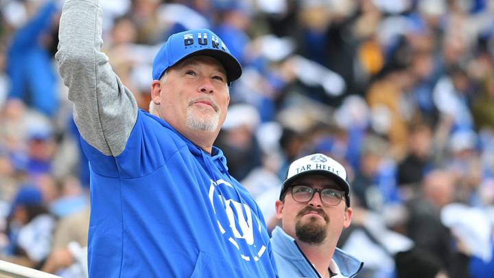 Oct 17, 2026; Durham, North Carolina, USA;  A Duke Blue Devils fan during the first quarter against the North Carolina Tar Heels at Wallace Wade Stadium.  Mandatory Credit: Zachary Taft-Imagn Images