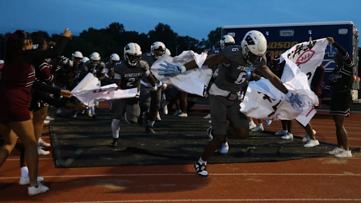 Windsor Football (CT) runs out on the field in the 2024 season