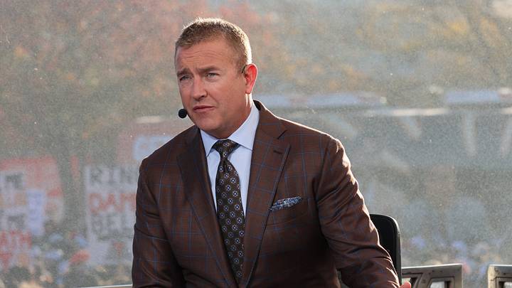 Analyst Kirk Herbstreit speaks during the ESPN College GameDay live broadcast. Analyst Kirk Herbstreit speaks during the ESPN College GameDay live broadcast.
