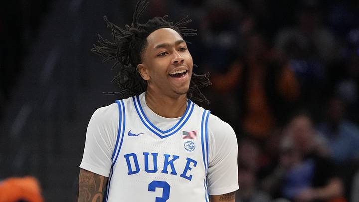 Mar 14, 2026; Charlotte, NC, USA; Duke Blue Devils guard Isaiah Evans (3) reacts in the second half during the men's ACC Conference Tournament Championship at Spectrum Center. Mandatory Credit: Bob Donnan-Imagn Images Mar 14, 2026; Charlotte, NC, USA; Duke Blue Devils guard Isaiah Evans (3) reacts in the second half during the men's ACC Conference Tournament Championship at Spectrum Center. Mandatory Credit: Bob Donnan-Imagn Images