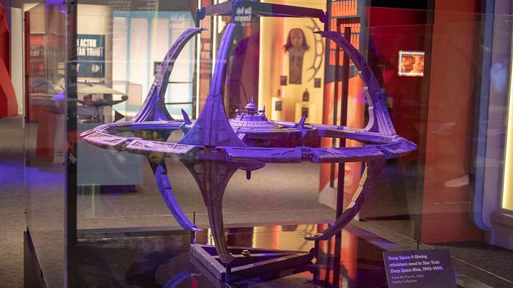 A miniature used in the filming of Deep Space Nine, at The Children's Museum of Indianapolis, Indianapolis, Wednesday, Jan. 23, 2019. The show is made up of set pieces, ship models, and outfits used during various Star Trek shows and movies, is on display at the museum from Feb. 2 through April 7, 2019. 

Trekkie Memorabilia Comes To Children S Museum