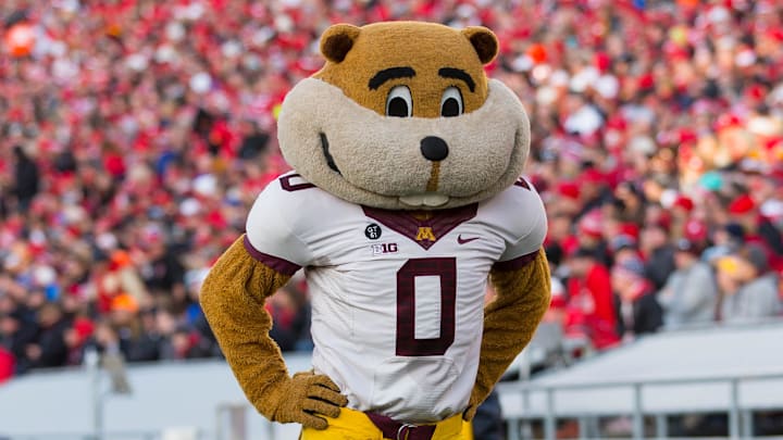 Nov 26, 2016; Madison, WI, USA; Minnesota Golden Gophers mascot Goldy Gopher during the game against the Wisconsin Badgers at Camp Randall Stadium. Wisconsin won 31-17. Mandatory Credit: Jeff Hanisch-Imagn Images Nov 26, 2016; Madison, WI, USA; Minnesota Golden Gophers mascot Goldy Gopher during the game against the Wisconsin Badgers at Camp Randall Stadium. Wisconsin won 31-17. Mandatory Credit: Jeff Hanisch-Imagn Images