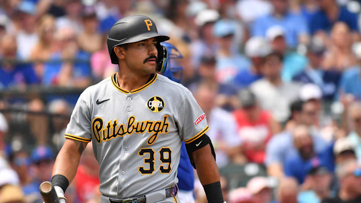 Aug 16, 2025; Chicago, Illinois, USA; Pittsburgh Pirates second baseman Nick Gonzales (39) reacts after striking out in the second inning during a game against the Chicago Cubs at Wrigley Field. Mandatory Credit: Patrick Gorski-Imagn Images Aug 16, 2025; Chicago, Illinois, USA; Pittsburgh Pirates second baseman Nick Gonzales (39) reacts after striking out in the second inning during a game against the Chicago Cubs at Wrigley Field. Mandatory Credit: Patrick Gorski-Imagn Images