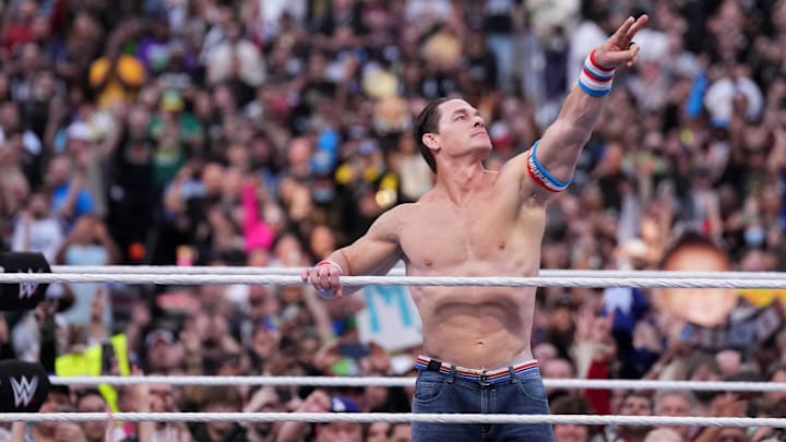 Apr 1, 2023; Inglewood, CA, USA; John Cena during Wrestlemania Night 1 at SoFi Stadium. Mandatory