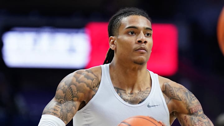 Dec 5, 2025; Storrs, Connecticut, USA; UConn Huskies guard Solo Ball (1) warms up before the start of the game against East Texas A&M at Harry A. Gampel Pavilion. Mandatory Credit: David Butler II-Imagn Images Dec 5, 2025; Storrs, Connecticut, USA; UConn Huskies guard Solo Ball (1) warms up before the start of the game against East Texas A&M at Harry A. Gampel Pavilion. Mandatory Credit: David Butler II-Imagn Images