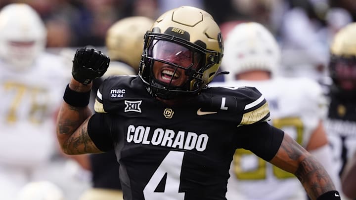 Aug 29, 2025; Boulder, Colorado, USA; Colorado Buffaloes cornerback Preston Hodge (4) reacts to a turnover in the first quarter against the Georgia Tech Yellow Jackets at Folsom Field. Mandatory Credit: Ron Chenoy-Imagn Images Aug 29, 2025; Boulder, Colorado, USA; Colorado Buffaloes cornerback Preston Hodge (4) reacts to a turnover in the first quarter against the Georgia Tech Yellow Jackets at Folsom Field. Mandatory Credit: Ron Chenoy-Imagn Images