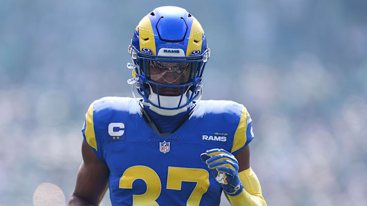 Sep 21, 2025; Philadelphia, Pennsylvania, USA; Los Angeles Rams safety Quentin Lake (37) before action against the Philadelphia Eagles at Lincoln Financial Field. Mandatory Credit: Bill Streicher-Imagn Images Sep 21, 2025; Philadelphia, Pennsylvania, USA; Los Angeles Rams safety Quentin Lake (37) before action against the Philadelphia Eagles at Lincoln Financial Field. Mandatory Credit: Bill Streicher-Imagn Images