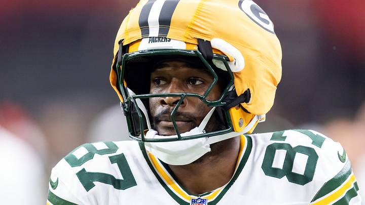 Oct 19, 2025; Glendale, Arizona, USA; Green Bay Packers wide receiver Romeo Doubs (87) against the Arizona Cardinals at State Farm Stadium. Mandatory Credit: Mark J. Rebilas-Imagn Images
