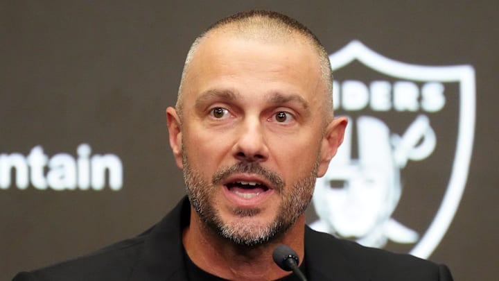 Feb 10, 2026; Henderson, NV, USA;  Las Vegas Raiders general manager John Spytek at press conference at Intermountain Health Performance Center. Mandatory Credit: Kirby Lee-Imagn Images
