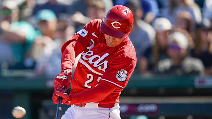 Cincinnati Reds left fielder JJ Bleday (22) hits a double