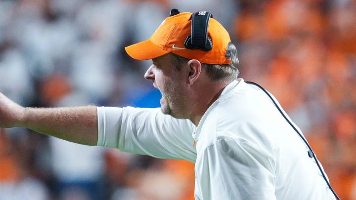 Oct 12, 2024; Knoxville, Tennessee, USA; Tennessee Volunteers head coach Josh Heupel points during a game against the Florida Gators at Neyland Stadium. Mandatory Credit: Angelina Alcantar/USA TODAY Network via Imagn Images Oct 12, 2024; Knoxville, Tennessee, USA; Tennessee Volunteers head coach Josh Heupel points during a game against the Florida Gators at Neyland Stadium. Mandatory Credit: Angelina Alcantar/USA TODAY Network via Imagn Images