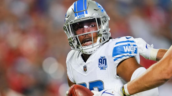 Sep 7, 2023; Kansas City, Missouri, USA; Detroit Lions cornerback Khalil Dorsey (30) celebrates with linebacker Jack Campbell (46) after a play during the second half against the Kansas City Chiefs at GEHA Field at Arrowhead Stadium. Mandatory Credit: Jay Biggerstaff-Imagn Images