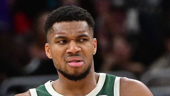 Milwaukee Bucks forward Giannis Antetokounmpo (34) reacts in the fourth quarter against the Boston Celtics at Fiserv Forum on Nov 10, 2024. Milwaukee Bucks forward Giannis Antetokounmpo (34) reacts in the fourth quarter against the Boston Celtics at Fiserv Forum on Nov 10, 2024.