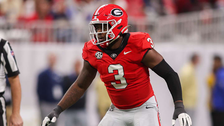 Nov 28, 2025; Atlanta, Georgia, USA; Georgia Bulldogs linebacker CJ Allen (3) in action against the Georgia Tech Yellow Jackets in the fourth quarter at Mercedes-Benz Stadium. 
