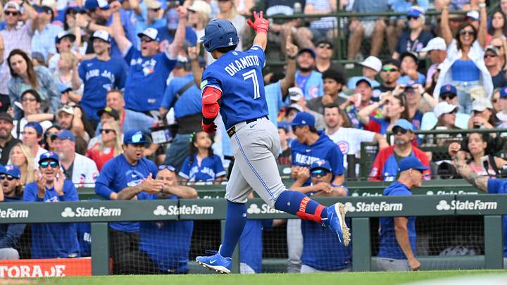 Jun 20, 2026; Chicago, Illinois, USA; Toronto Blue Jays third baseman Kazuma Okamoto (7) rounds the bases after hitting a three-run home run against the Chicago Cubs during the eighth inning at Wrigley Field. Mandatory Credit: Patrick Gorski-Imagn Images Jun 20, 2026; Chicago, Illinois, USA; Toronto Blue Jays third baseman Kazuma Okamoto (7) rounds the bases after hitting a three-run home run against the Chicago Cubs during the eighth inning at Wrigley Field. Mandatory Credit: Patrick Gorski-Imagn Images