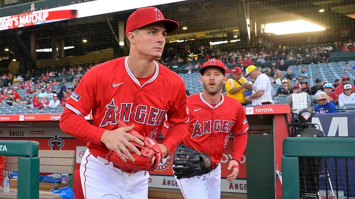 May 9, 2024; Anaheim, California, USA; Los Angeles Angels outfielder Mickey Moniak (16) and outfielder Taylor Ward (3) take the field for the game against the Kansas City Royals at Angel Stadium. Mandatory Credit: Jayne Kamin-Oncea-USA TODAY Sports May 9, 2024; Anaheim, California, USA; Los Angeles Angels outfielder Mickey Moniak (16) and outfielder Taylor Ward (3) take the field for the game against the Kansas City Royals at Angel Stadium. Mandatory Credit: Jayne Kamin-Oncea-USA TODAY Sports