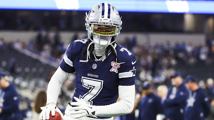 Dallas Cowboys cornerback Trevon Diggs participates in pregame warmups against the Los Angeles Chargers at AT&T Stadium. Dallas Cowboys cornerback Trevon Diggs participates in pregame warmups against the Los Angeles Chargers at AT&T Stadium.