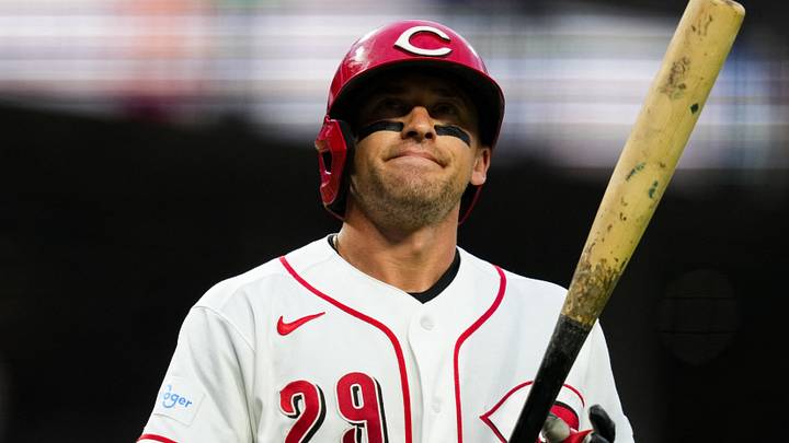 Jul 7, 2026; Cincinnati, Ohio, USA; Cincinnati Reds outfielder TJ Friedl (29) walks to the dugout after striking out against the Philadelphia Phillies in the fifth inning at Great American Ball Park. Mandatory Credit: Aaron Doster-Imagn Images Jul 7, 2026; Cincinnati, Ohio, USA; Cincinnati Reds outfielder TJ Friedl (29) walks to the dugout after striking out against the Philadelphia Phillies in the fifth inning at Great American Ball Park. Mandatory Credit: Aaron Doster-Imagn Images