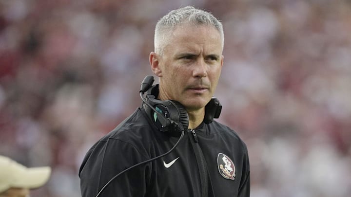 Aug 30, 2025; Tallahassee, Florida, USA; Florida State Seminoles head coach Mike Norvell reacts after a play against the Alabama Crimson Tide during the second half at Doak S. Campbell Stadium. Mandatory Credit: Melina Myers-Imagn Images Aug 30, 2025; Tallahassee, Florida, USA; Florida State Seminoles head coach Mike Norvell reacts after a play against the Alabama Crimson Tide during the second half at Doak S. Campbell Stadium. Mandatory Credit: Melina Myers-Imagn Images