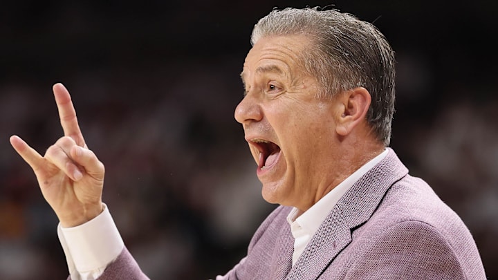 Arkansas Razorbacks coach John Calipari during the first half against the Tennessee Volunteers at Bud Walton Arena in Fayetteville, Ark.
