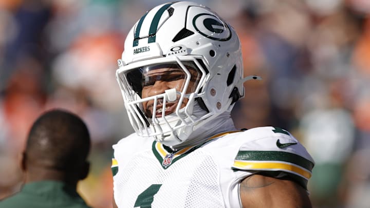 Green Bay Packers defensive end Micah Parsons warms up before a game against the Denver Broncos.