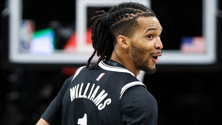 Dec 4, 2025; Brooklyn, New York, USA; Brooklyn Nets forward Ziaire Williams (1) reacts after shooting a three point shot against the Utah Jazz during the second quarter at Barclays Center. Mandatory Credit: Tom Horak-Imagn Images Dec 4, 2025; Brooklyn, New York, USA; Brooklyn Nets forward Ziaire Williams (1) reacts after shooting a three point shot against the Utah Jazz during the second quarter at Barclays Center. Mandatory Credit: Tom Horak-Imagn Images