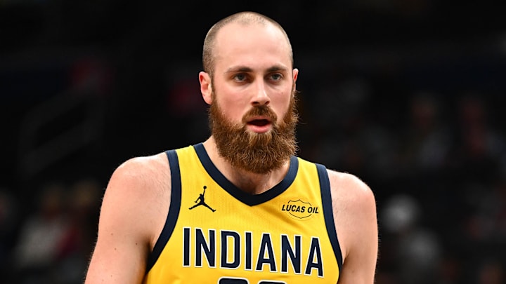 Indiana Pacers center Jay Huff (32) looks on against the Washington Wizards during the first half at Capital One Arena.