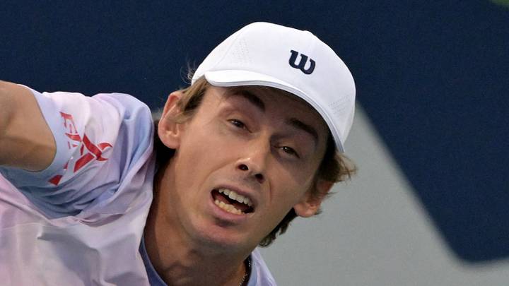 Alex de Minaur serves at the Canadian Open Alex de Minaur serves at the Canadian Open