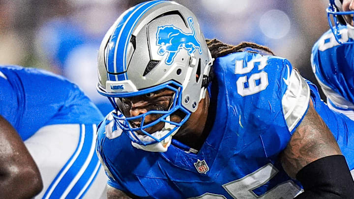 Detroit Lions center Kingsley Eguakun (65). Detroit Lions center Kingsley Eguakun (65).