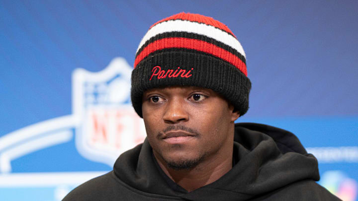 TCU defensive back Bud Clark speaks to members of the media during the NFL Combine.