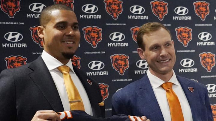 Chicago Bears new head coach Ben Johnson and general manager Ryan Poles