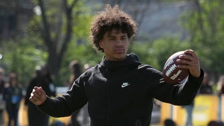 Apr 22, 2026; Pittsburgh, PA, USA; Arizona State Sun Devils receiver Jordyn Tyson during the NFL Draft prospects clinic at Hazelwood Green Park. Mandatory Credit: Kirby Lee-Imagn Images