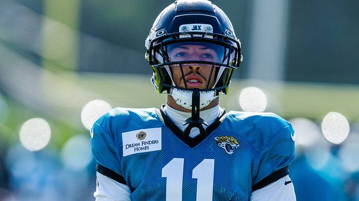 Aug 13, 2026; Metairie, LA, USA;  Jacksonville Jaguars wide receiver Parker Washington (11) during a joint scrimmage during at Ochsner Sports Performance Center. Mandatory Credit: Stephen Lew-Imagn Images