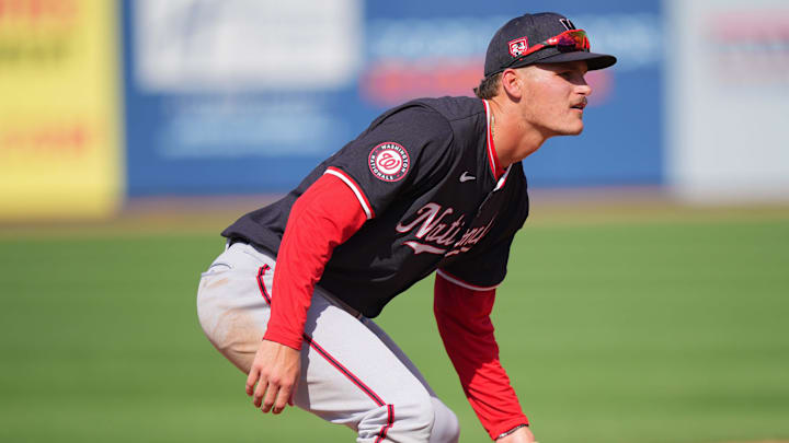 Mar 15, 2024; Port St. Lucie, Florida, USA; Washington Nationals third baseman Brady House (55) participates in the Spring Breakout game against the New York Mets at Clover Park