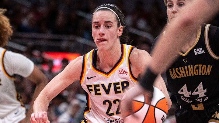 Indiana Fever guard Caitlin Clark (22) rushes up the court Wednesday, June 19, 2024, during the game at Gainbridge Fieldhouse in Indianapolis. The Indiana Fever defeated the Washington Mystics, 88 - 81. The Indiana Fever defeated the Washington Mystics, 88 - 81. Indiana Fever guard Caitlin Clark (22) rushes up the court Wednesday, June 19, 2024, during the game at Gainbridge Fieldhouse in Indianapolis. The Indiana Fever defeated the Washington Mystics, 88 - 81. The Indiana Fever defeated the Washington Mystics, 88 - 81.