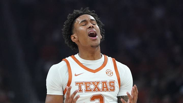 Dec 3, 2025; Austin, Texas, USA; Texas Longhorns guard Dailyn Swain (3) reacts during the first half against the Virginia Cavaliers at Moody Center. Mandatory Credit: Dustin Safranek-Imagn Images