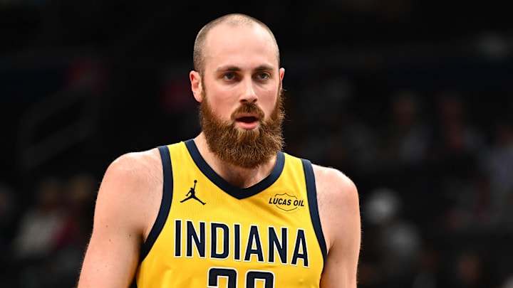 Feb 19, 2026; Washington, District of Columbia, USA; Indiana Pacers center Jay Huff (32) looks on against the Washington Wizards during the first half at Capital One Arena. Mandatory Credit: Brad Mills-Imagn Images Feb 19, 2026; Washington, District of Columbia, USA; Indiana Pacers center Jay Huff (32) looks on against the Washington Wizards during the first half at Capital One Arena. Mandatory Credit: Brad Mills-Imagn Images